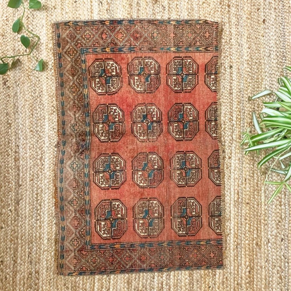 Vintage Small Boho Turkish Decor 2x3 Rug Coral